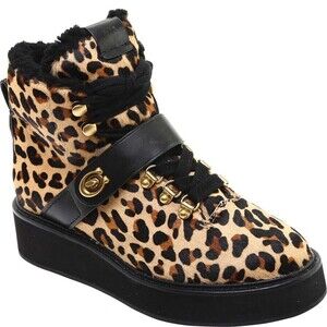 Coach Womens Urban Hiker Leather Animal Print Hiking Boots 8B Natural/Black